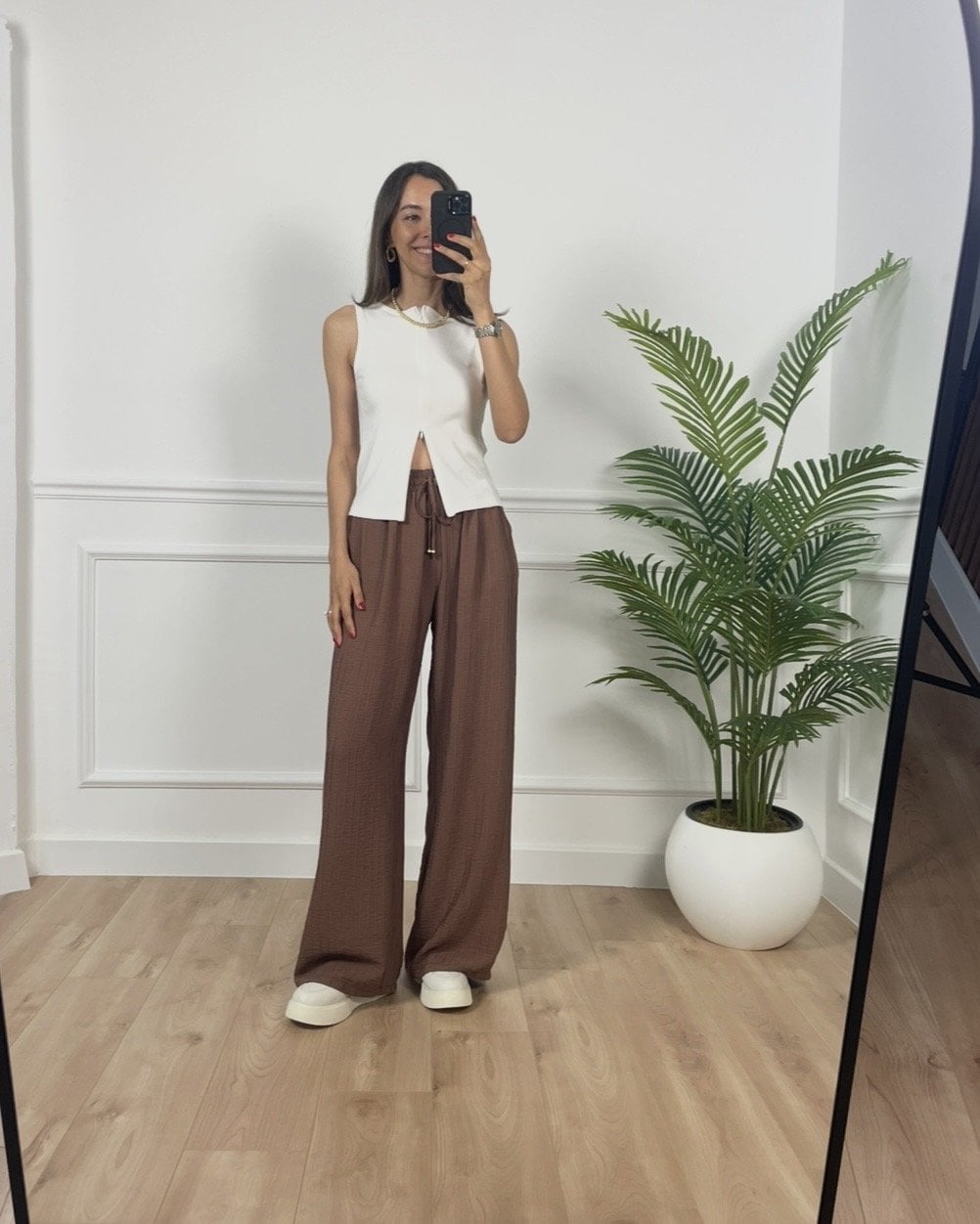 Helen Kahverengi Beli Lastikli Premium Pantolon