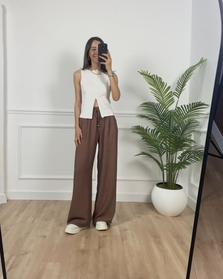 Helen Kahverengi Beli Lastikli Premium Pantolon