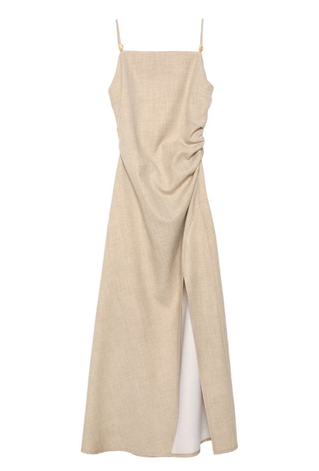 Nadia Taş Sırt Dekolteli Yırtmaçlı Elbise