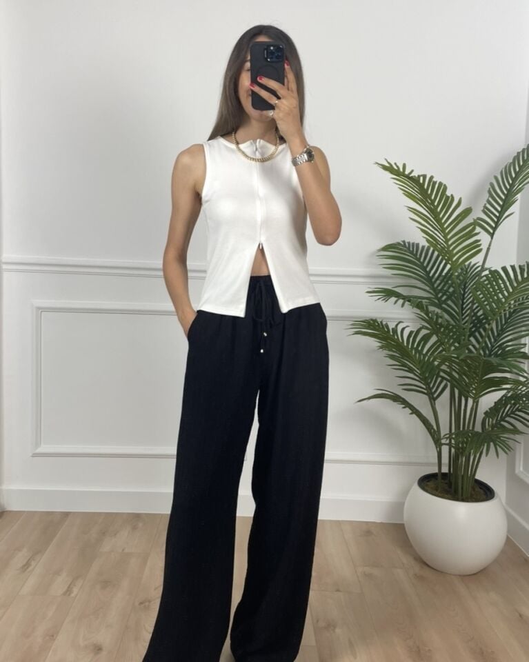 Helen Siyah Beli Lastikli Premium Pantolon