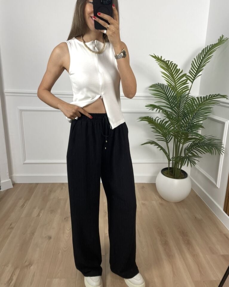 Helen Siyah Beli Lastikli Premium Pantolon