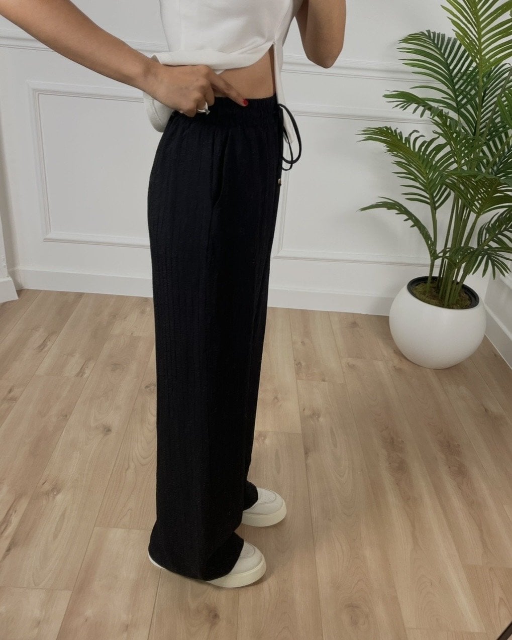 Helen Siyah Beli Lastikli Premium Pantolon