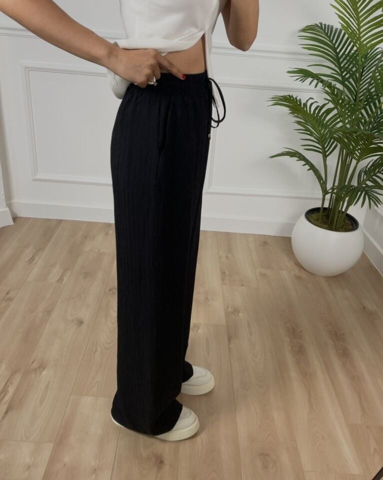 Helen Siyah Beli Lastikli Premium Pantolon