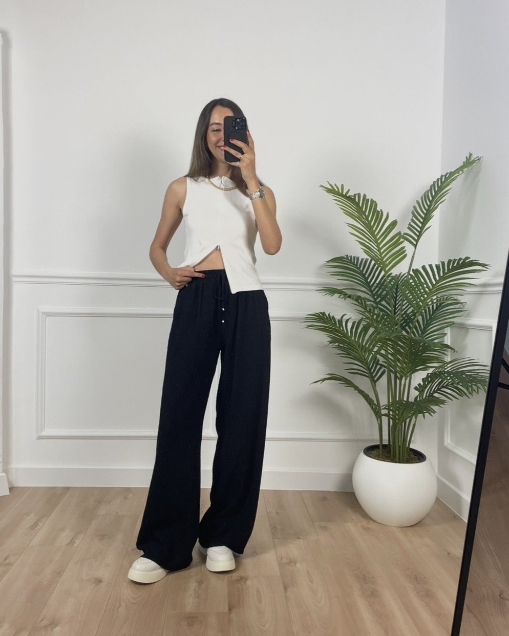 Helen Siyah Beli Lastikli Premium Pantolon