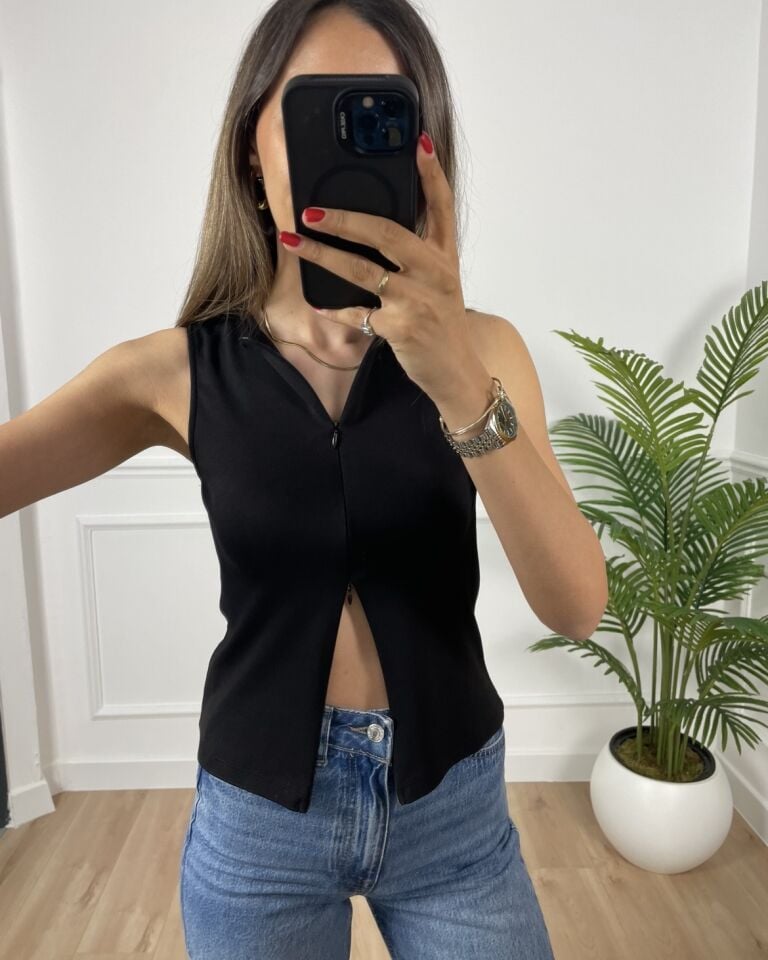Nero Siyah Önü Fermuarlı Bluz