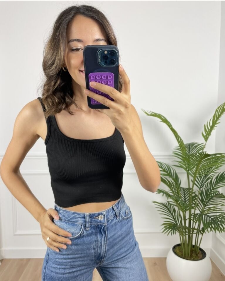 Elise Siyah Crop Triko Atlet