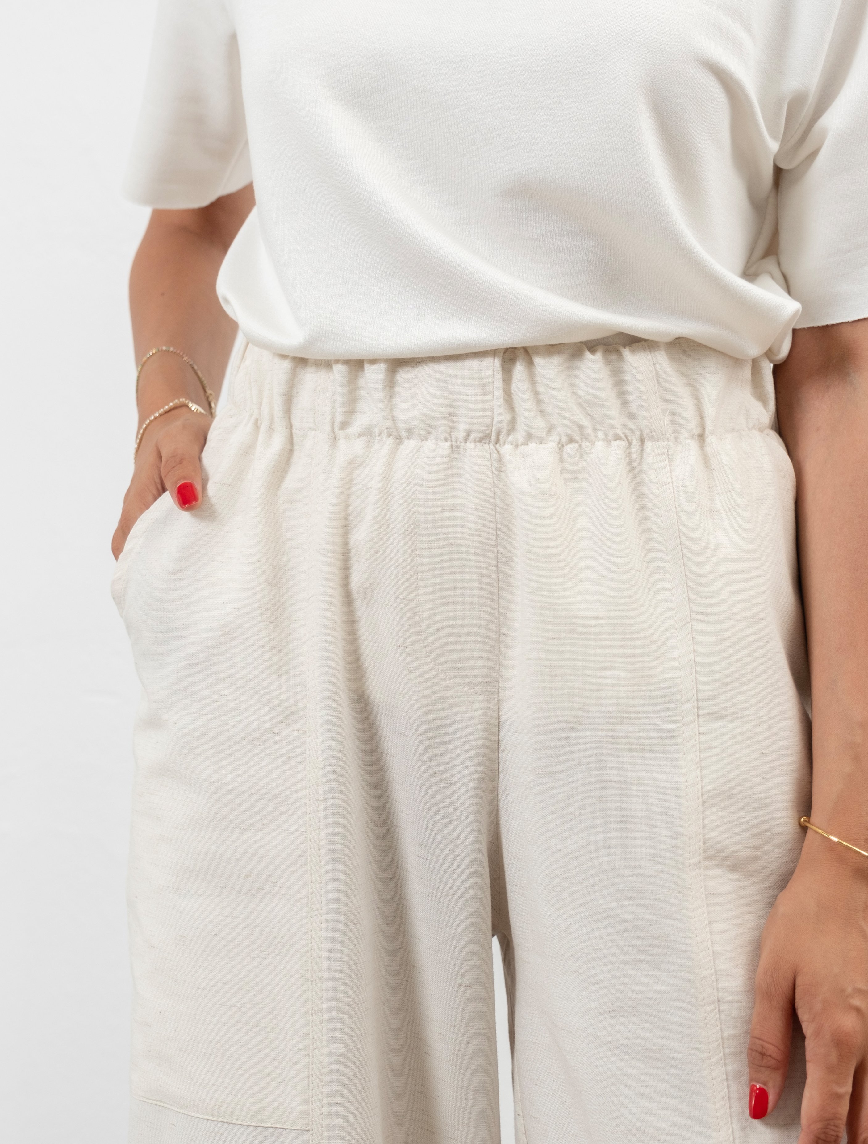 Alera Taş Beli Lastikli Cepli Keten Pantolon