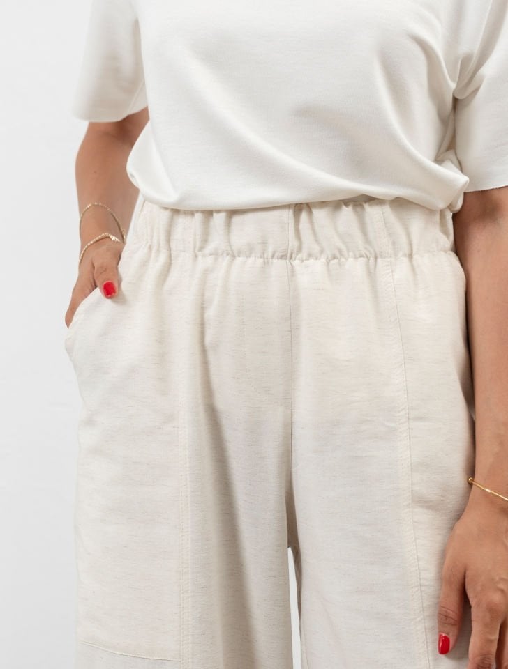 Alera Taş Beli Lastikli Cepli Keten Pantolon