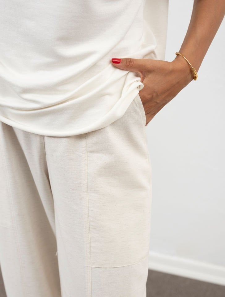 Alera Taş Beli Lastikli Cepli Keten Pantolon