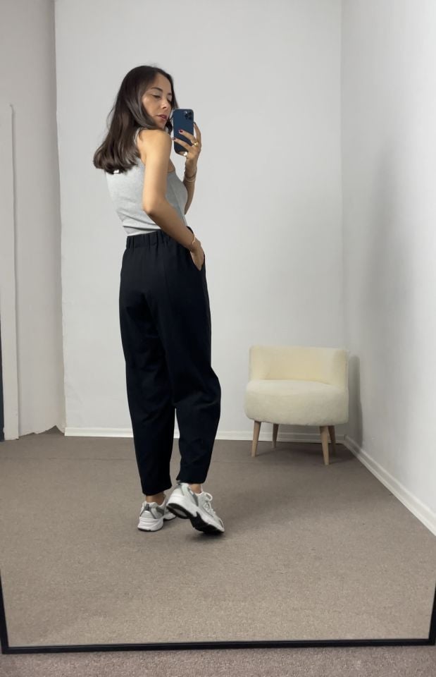 Alera Siyah Beli Lastikli Cepli Keten Pantolon