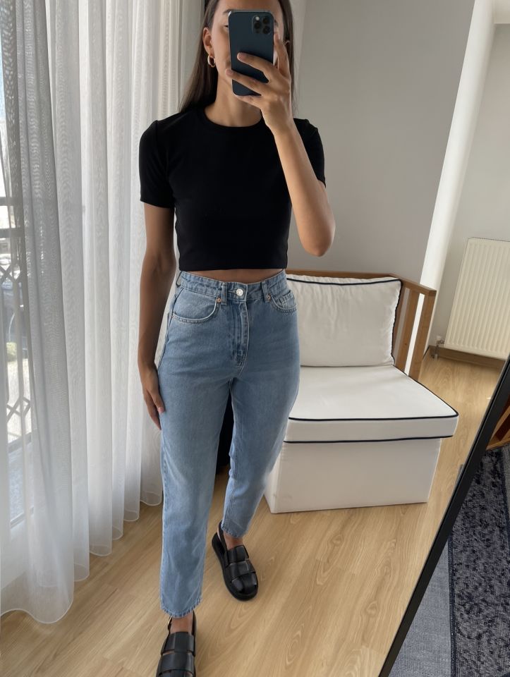 Açık Mavi Yüksek Bel Jean
