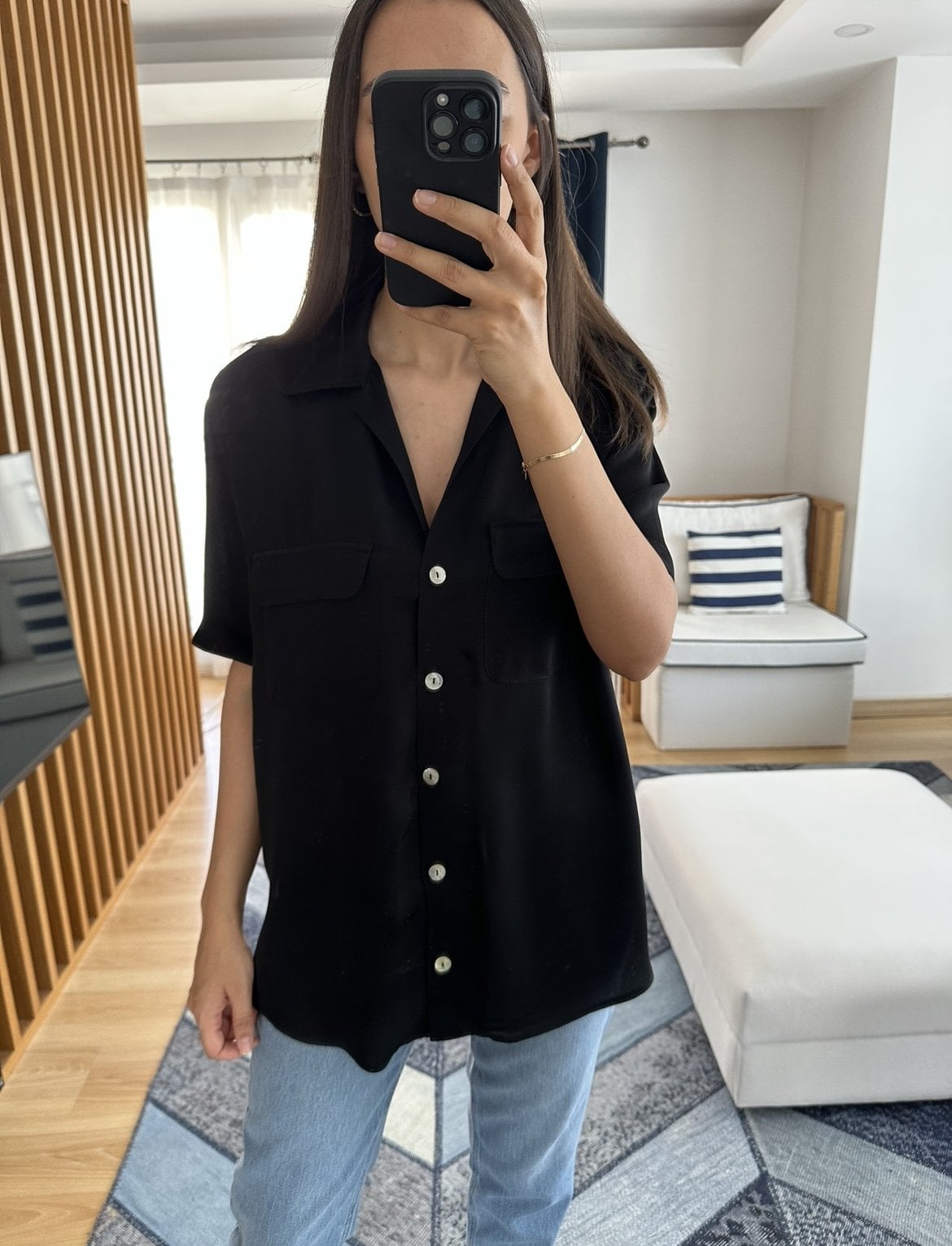 Luma Siyah Saten Bluz