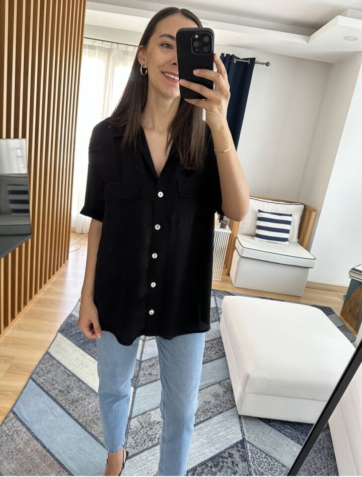 Luma Siyah Saten Bluz