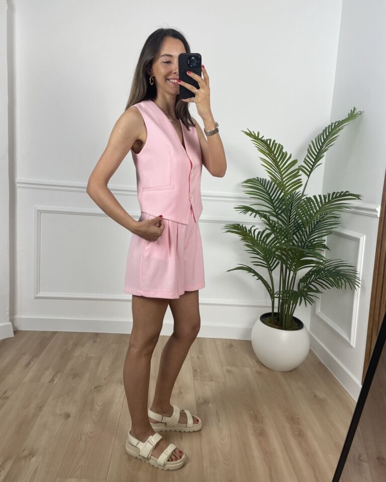 Candy Pembe Premium Şort Yelek Takım