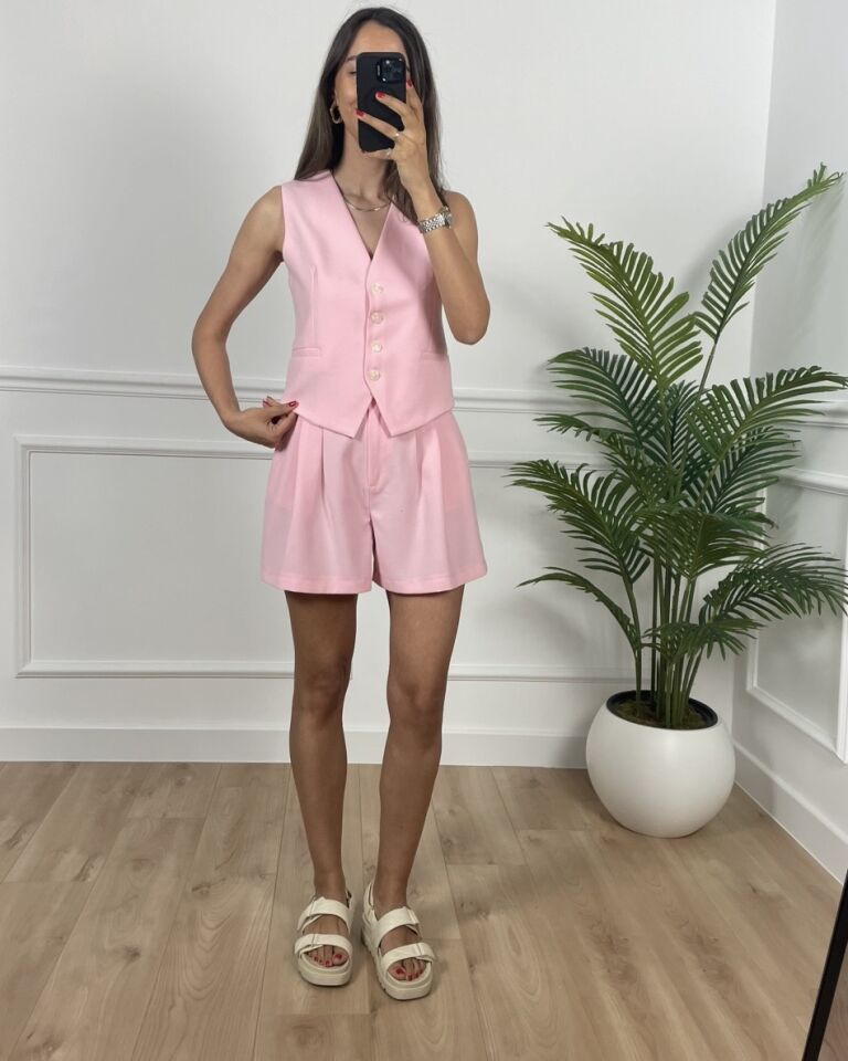 Candy Pembe Premium Şort Yelek Takım
