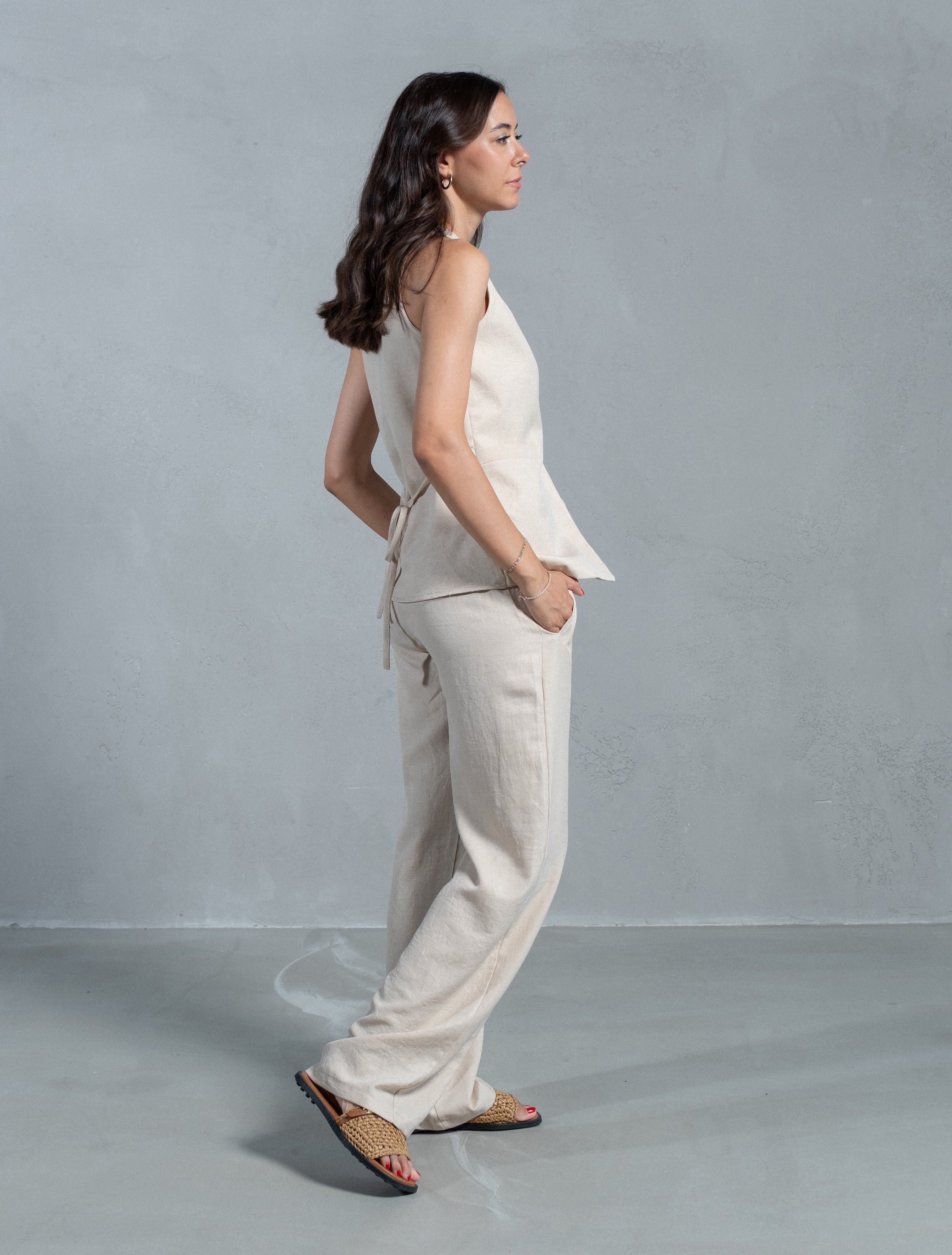 Venia Taş Keten Dokulu Yelek Pantolon Takım