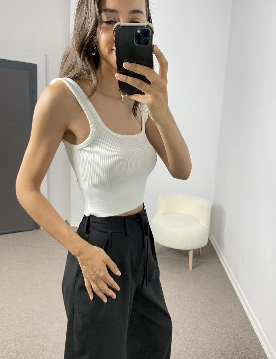 Beyaz Crop Triko Atlet