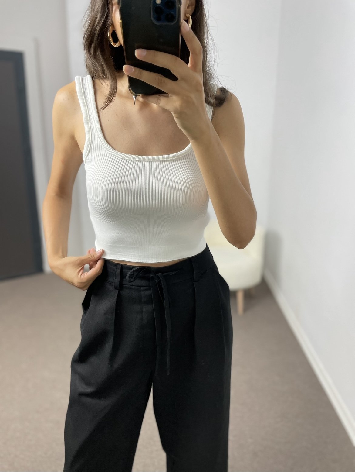 Beyaz Crop Triko Atlet