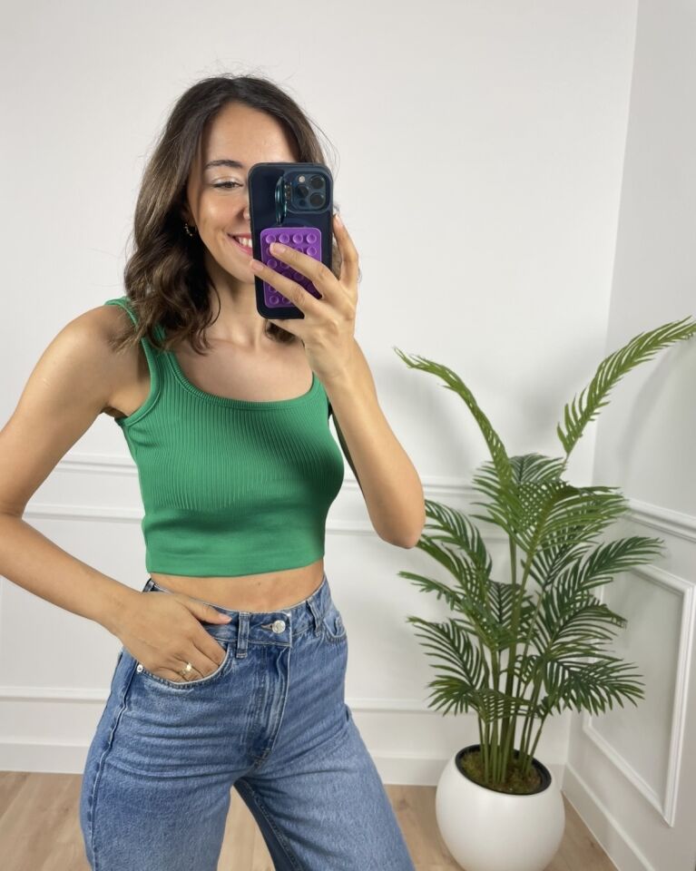 Elise Yeşil Crop Triko Atlet