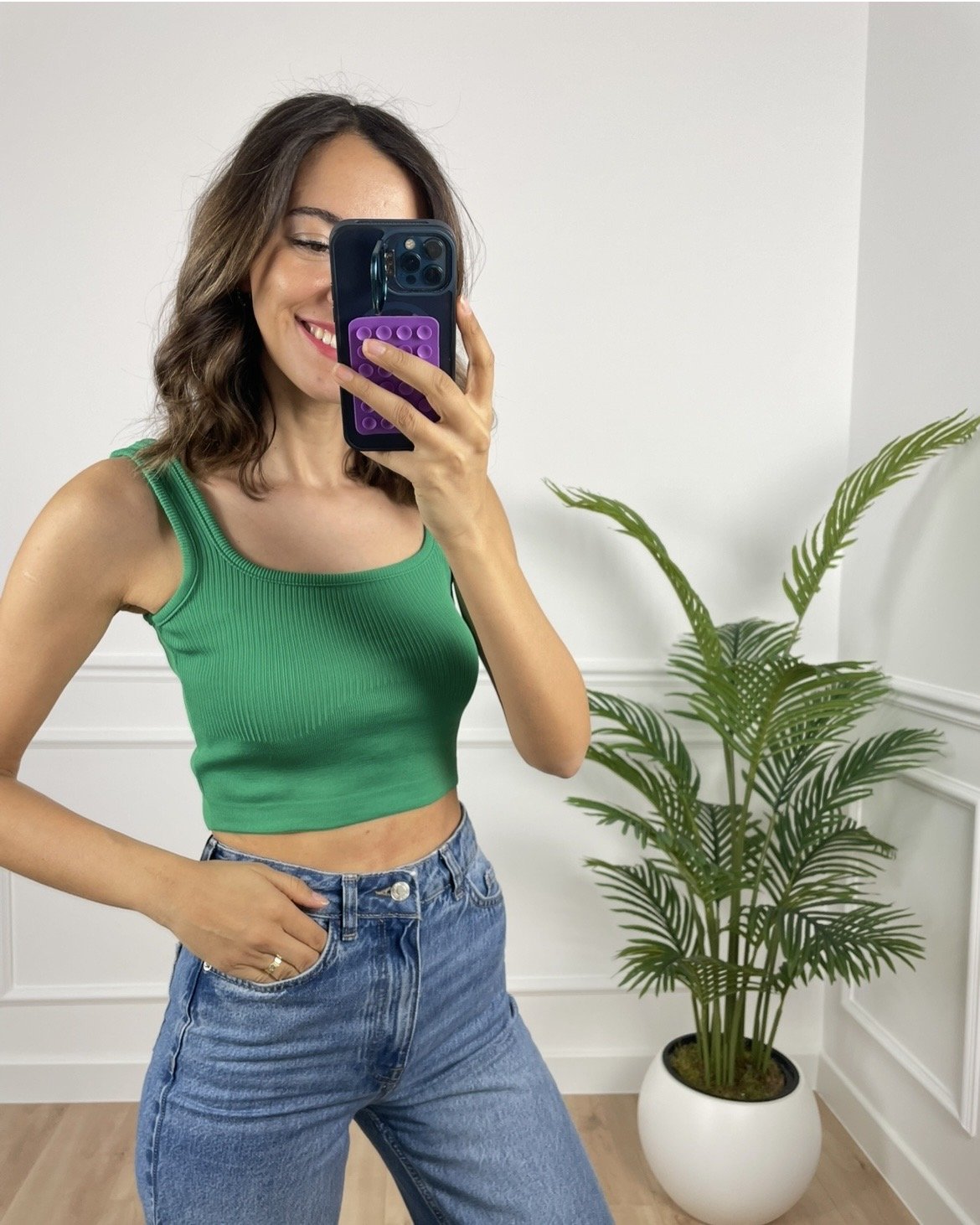 Elise Yeşil Crop Triko Atlet