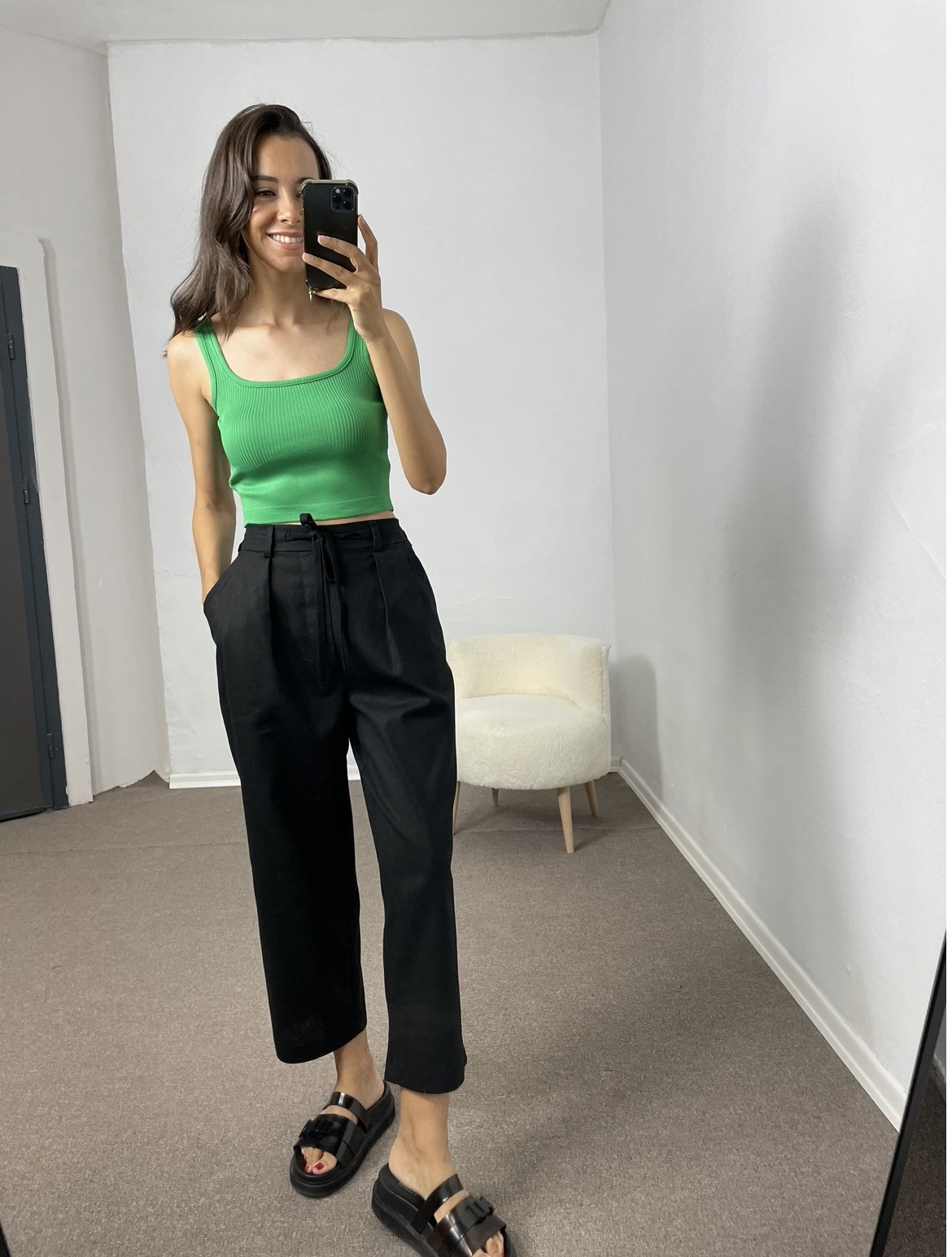 Yeşil Crop Triko Atlet