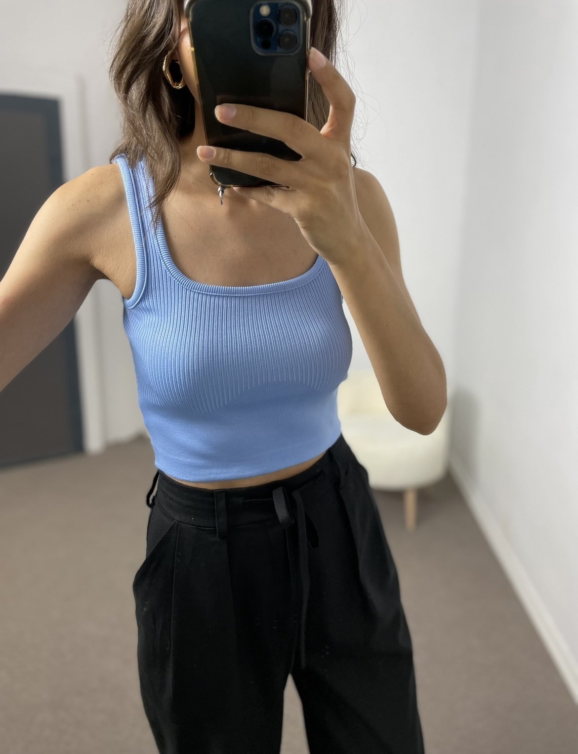 Gök Mavi Crop Triko Atlet