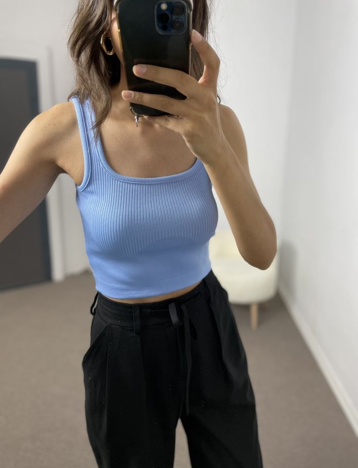 Gök Mavi Crop Triko Atlet