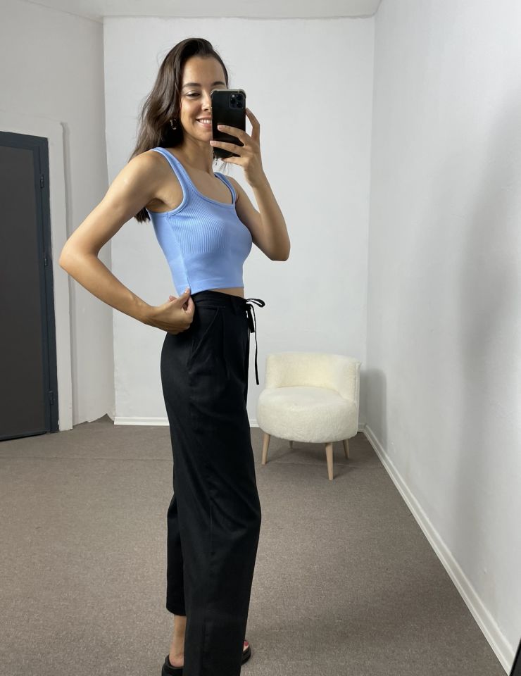 Gök Mavi Crop Triko Atlet