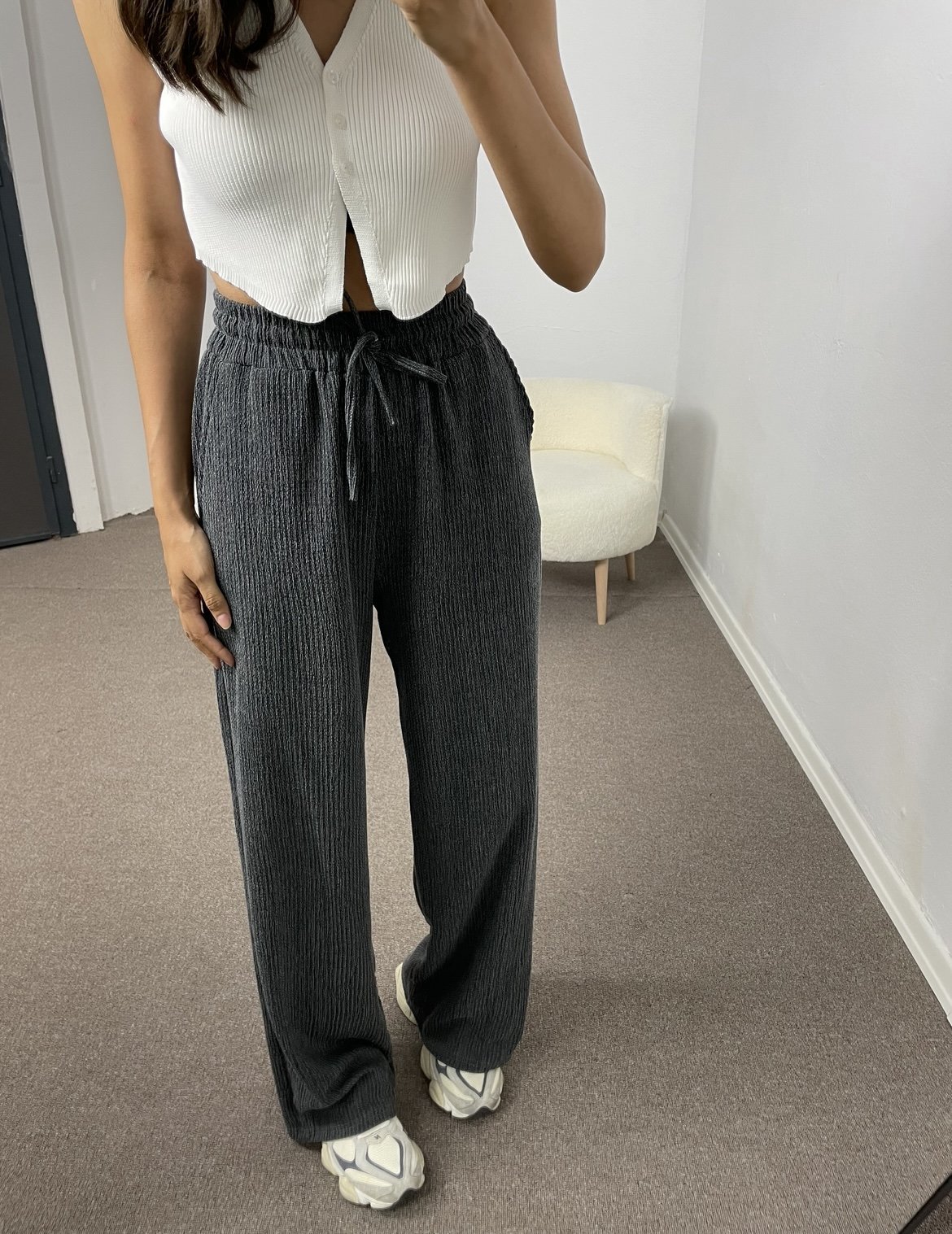 Mirella Antrasit Beli Lastikli Pantolon