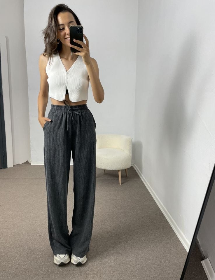 Mirella Antrasit Beli Lastikli Pantolon