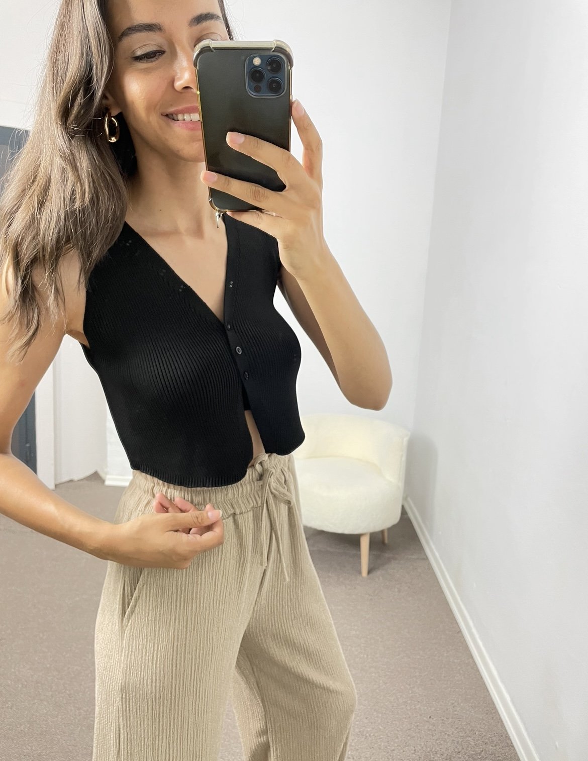 Solara Siyah 3 Düğmeli Crop Yelek