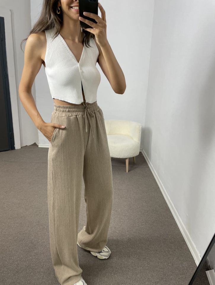 Beyaz 3 Düğmeli Crop Yelek