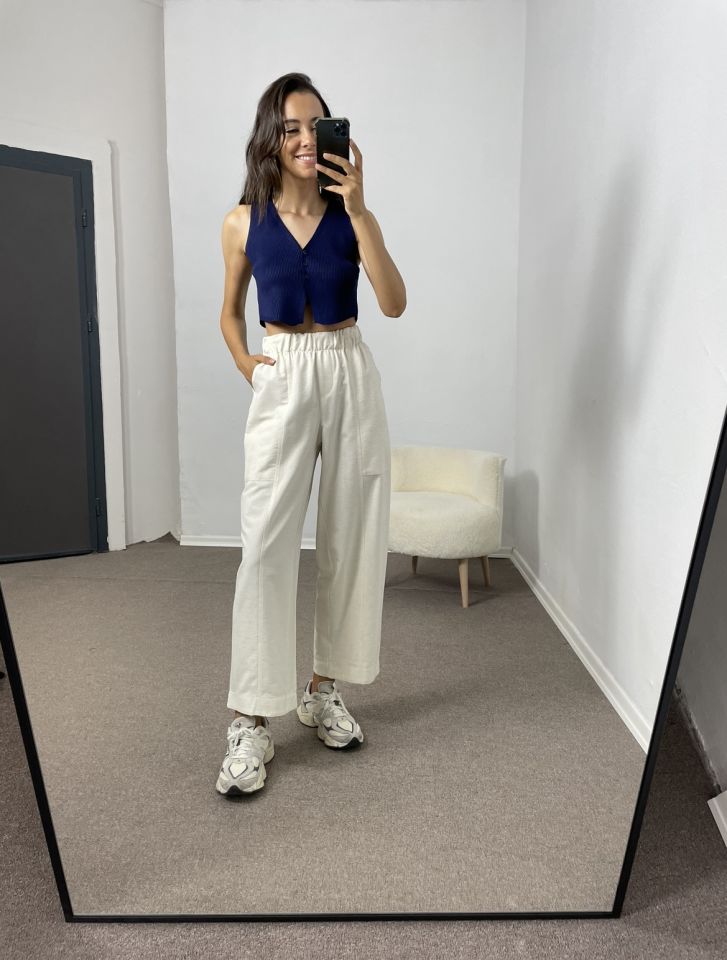 Solara Lacivert 3 Düğmeli Crop Yelek