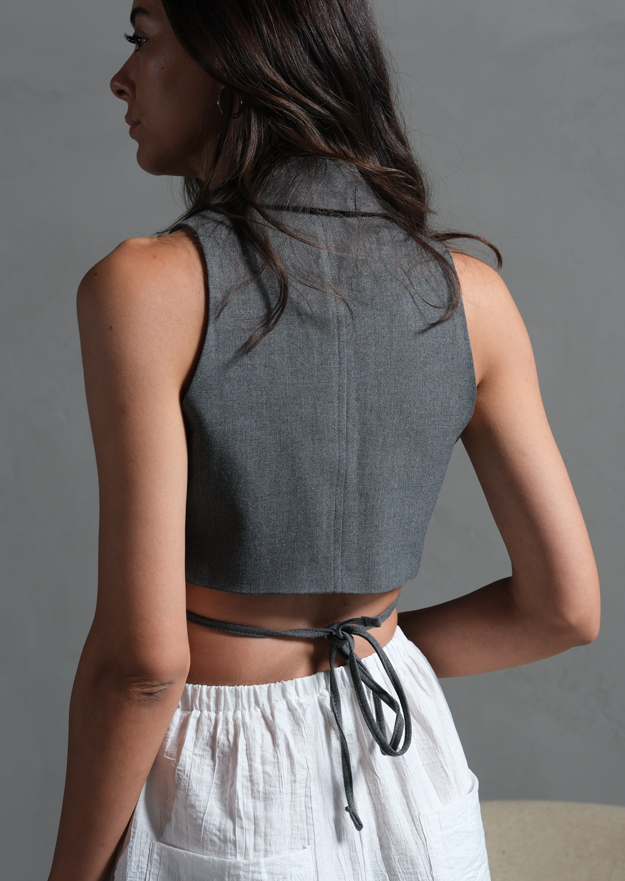 Ameline Gri Premium Bağlamalı Yelek