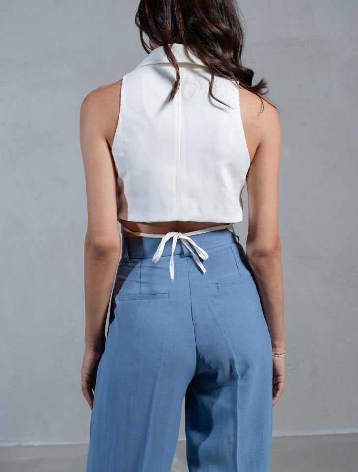 Ameline Ekru Premium Bağlamalı Yelek