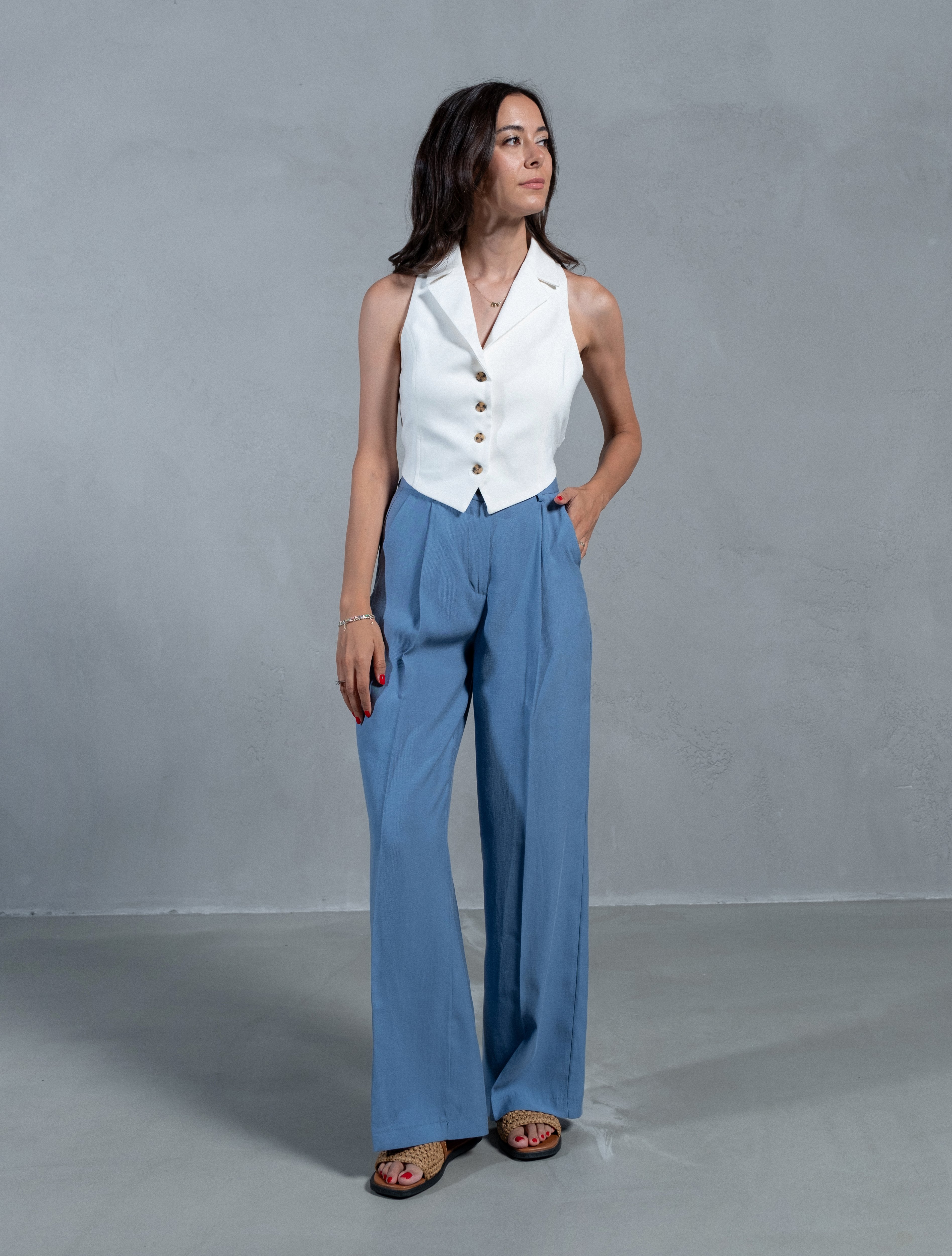 Ameline Ekru Premium Bağlamalı Yelek