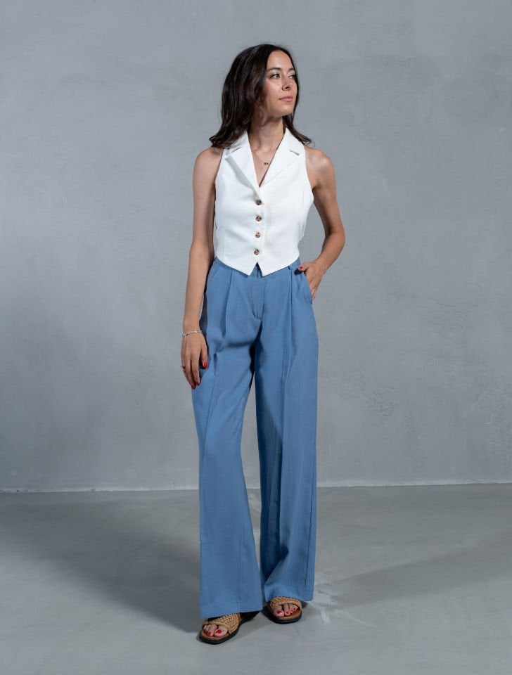 Ameline Ekru Premium Bağlamalı Yelek