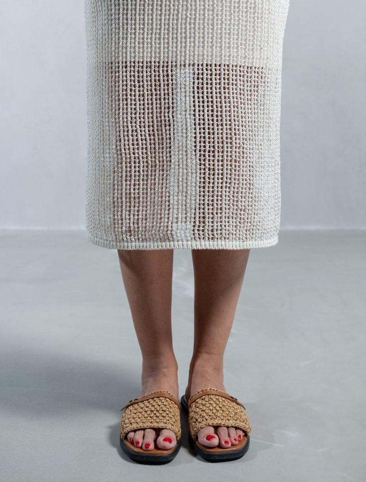 Helena Ekru Dilvin Astarlı Triko Elbise