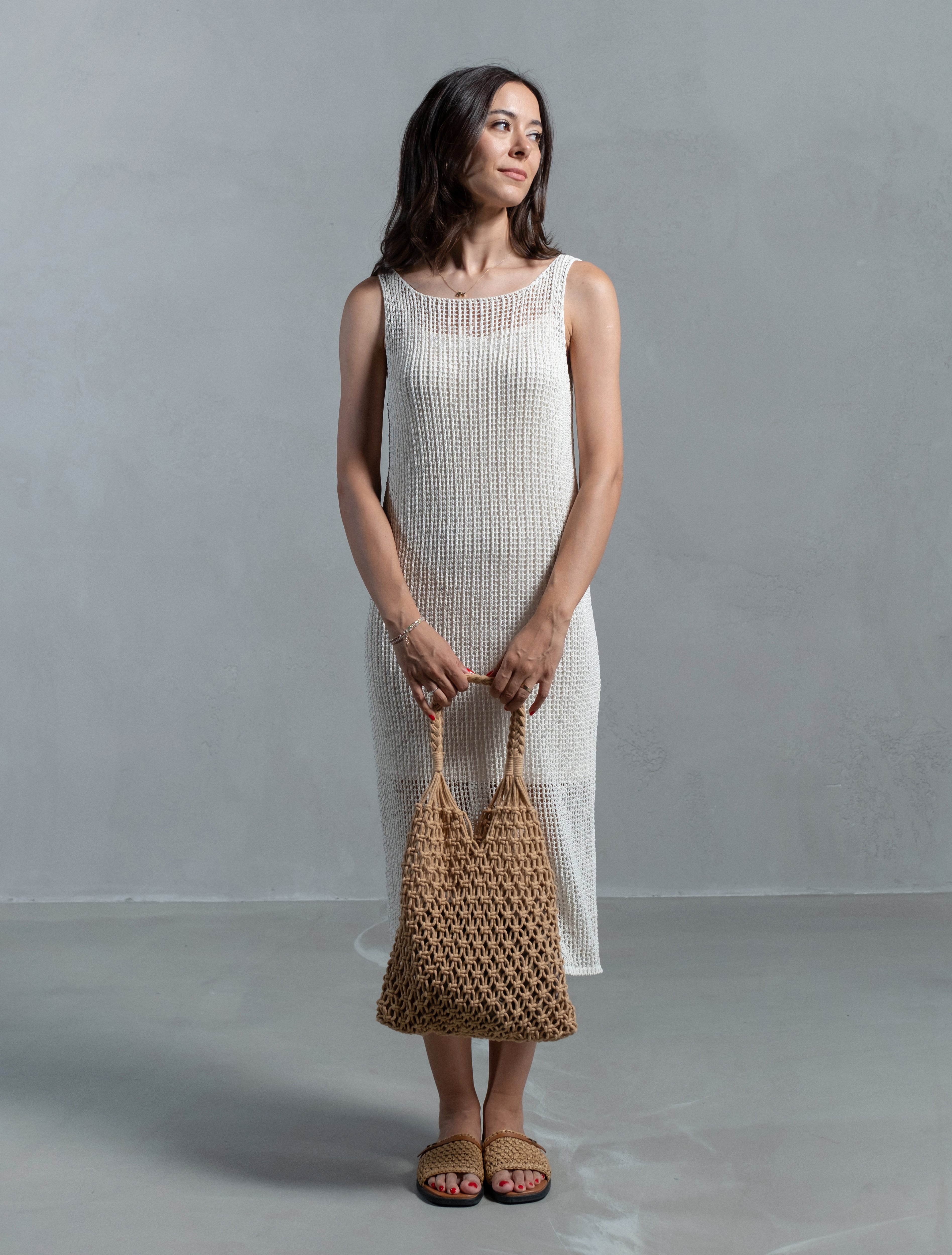 Helena Ekru Dilvin Astarlı Triko Elbise