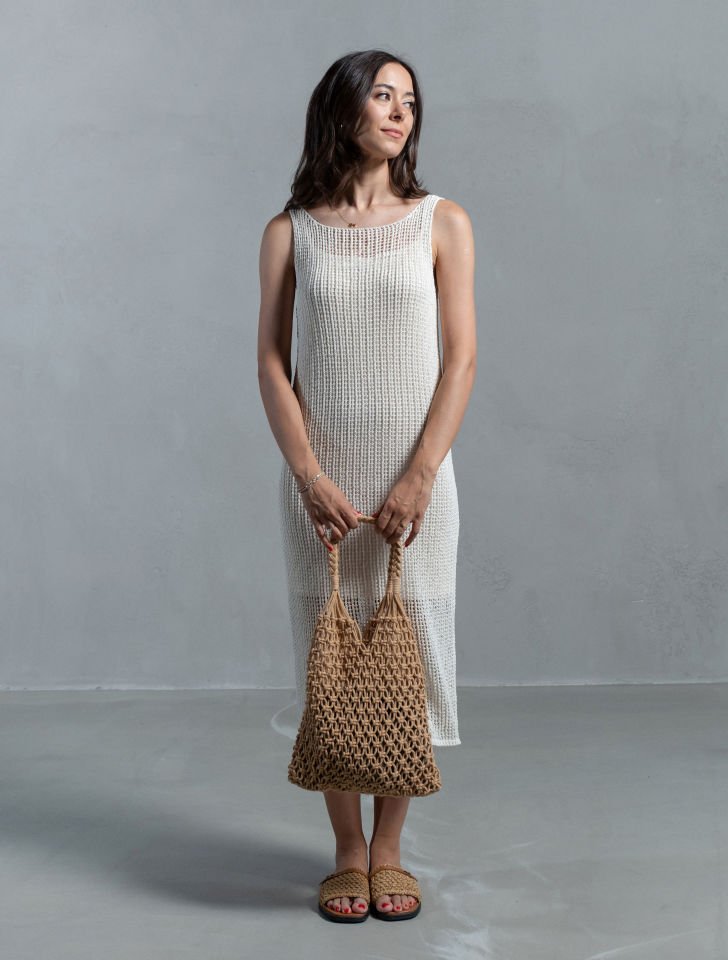 Helena Ekru Dilvin Astarlı Triko Elbise