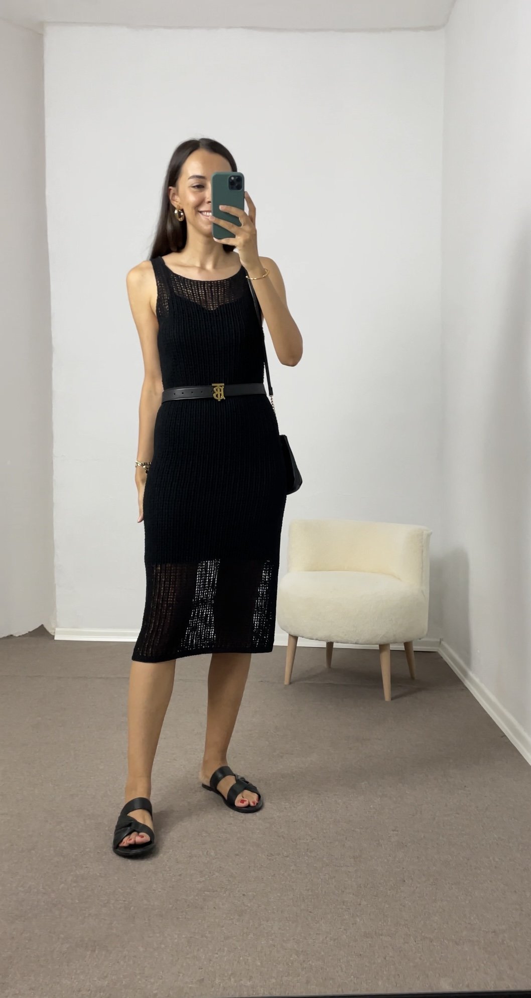 Siyah Dilvin Astarlı Triko Elbise