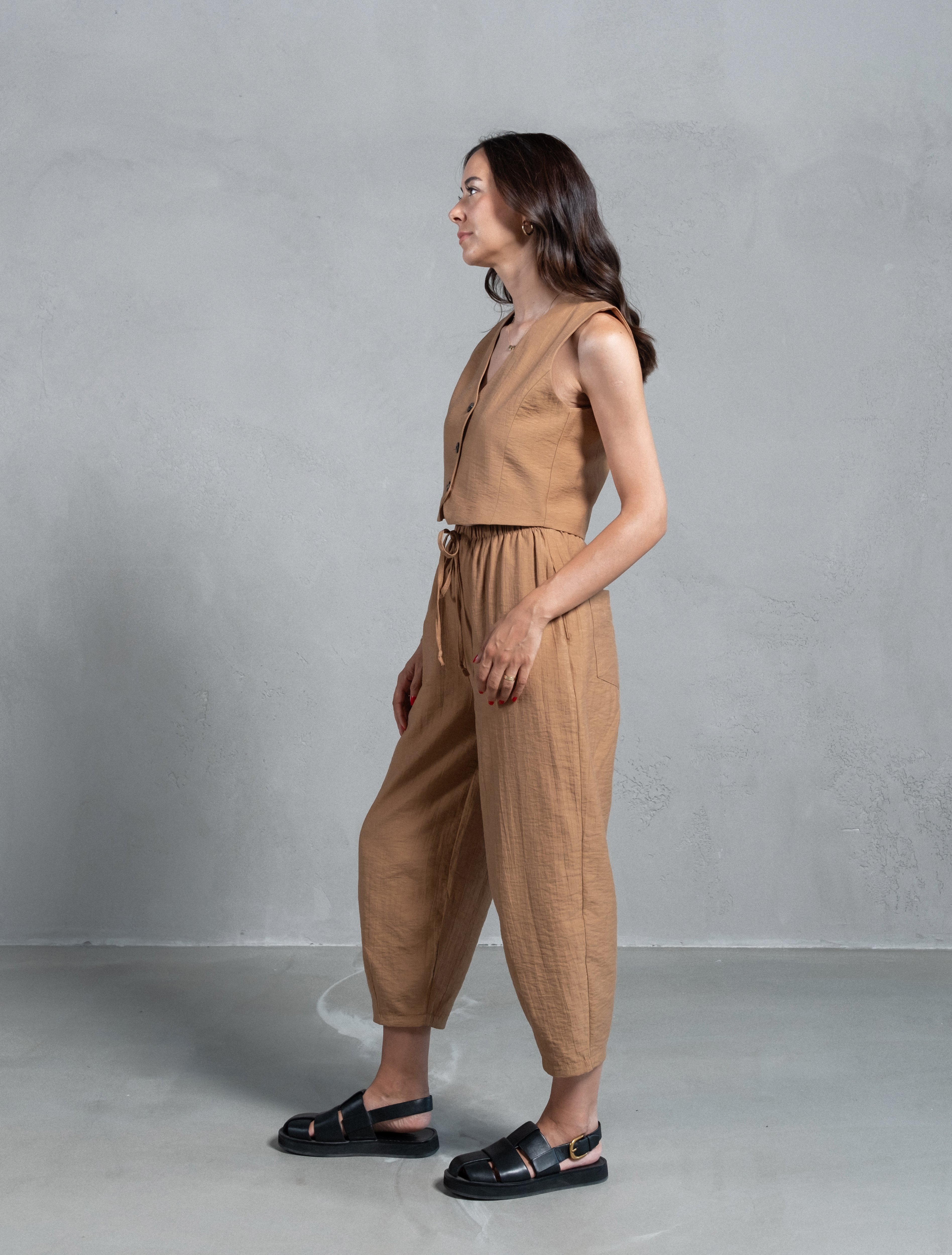 Alenya Camel Premium Yelek Pantolon Takım