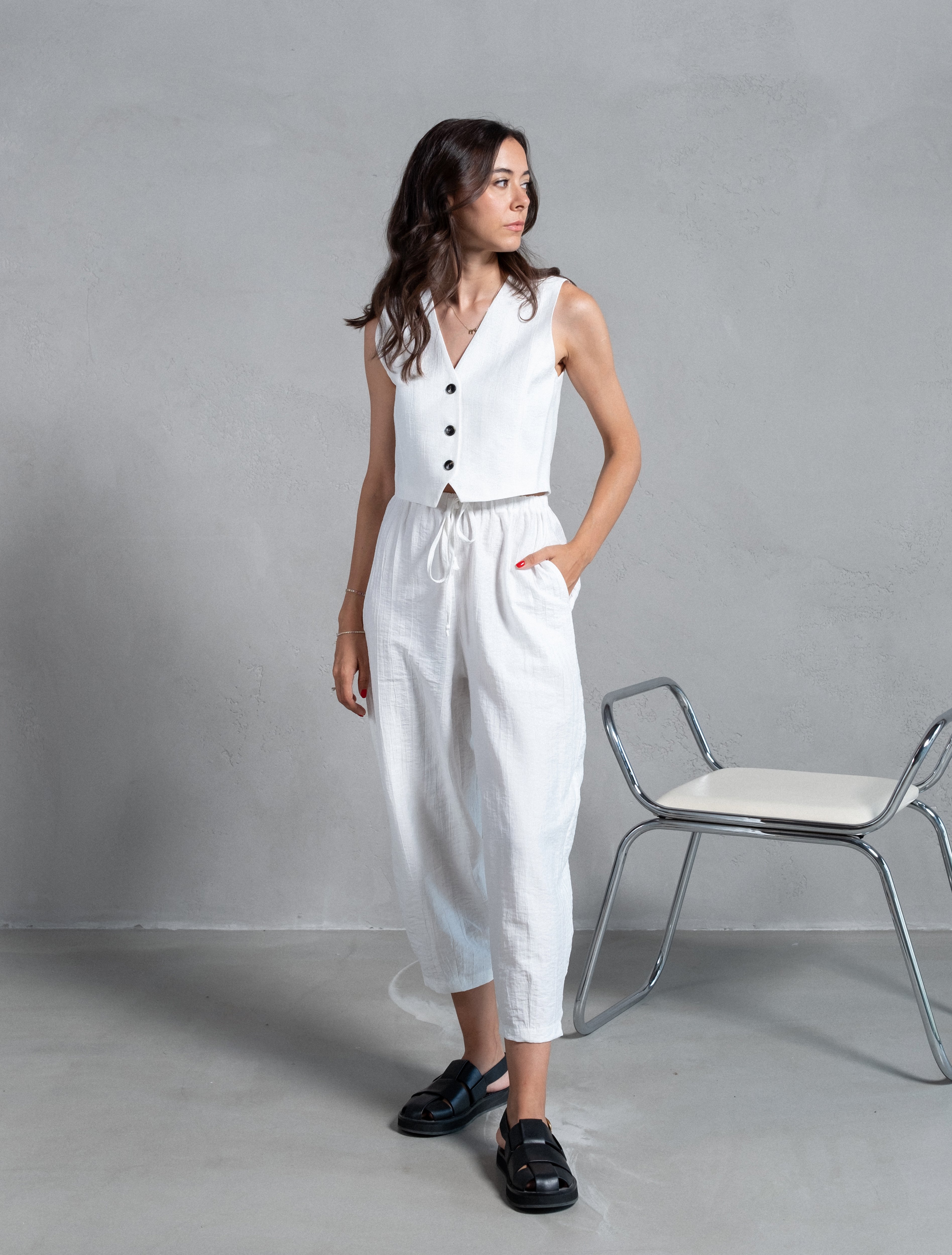 Alenya Beyaz Premium Yelek Pantolon Takım