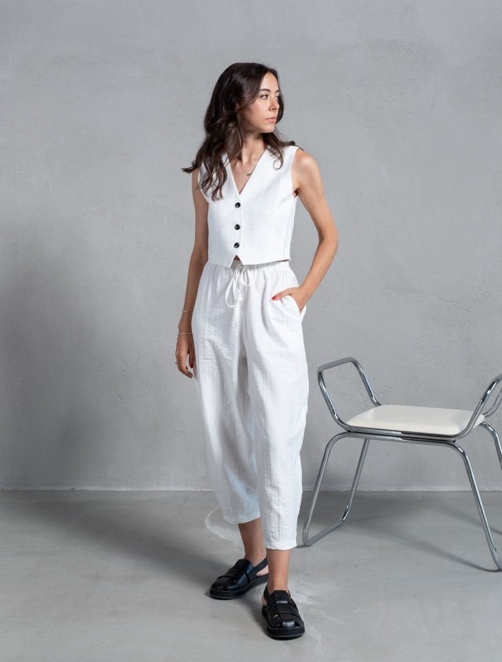 Alenya Beyaz Premium Yelek Pantolon Takım