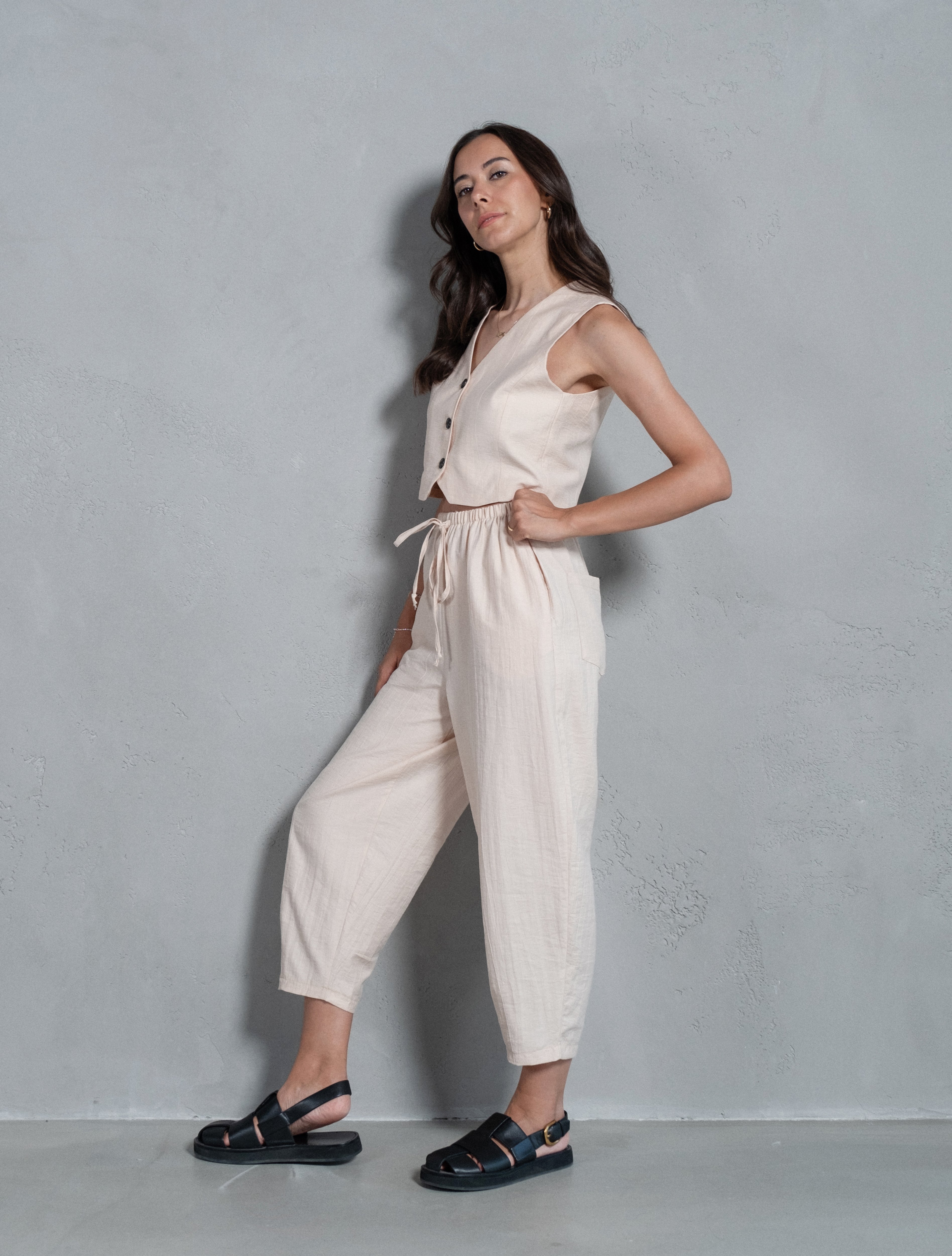 Alenya Bej Premium Yelek Pantolon Takım