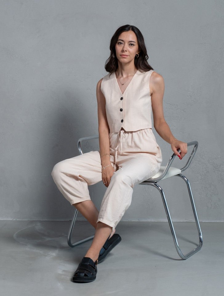 Alenya Bej Premium Yelek Pantolon Takım