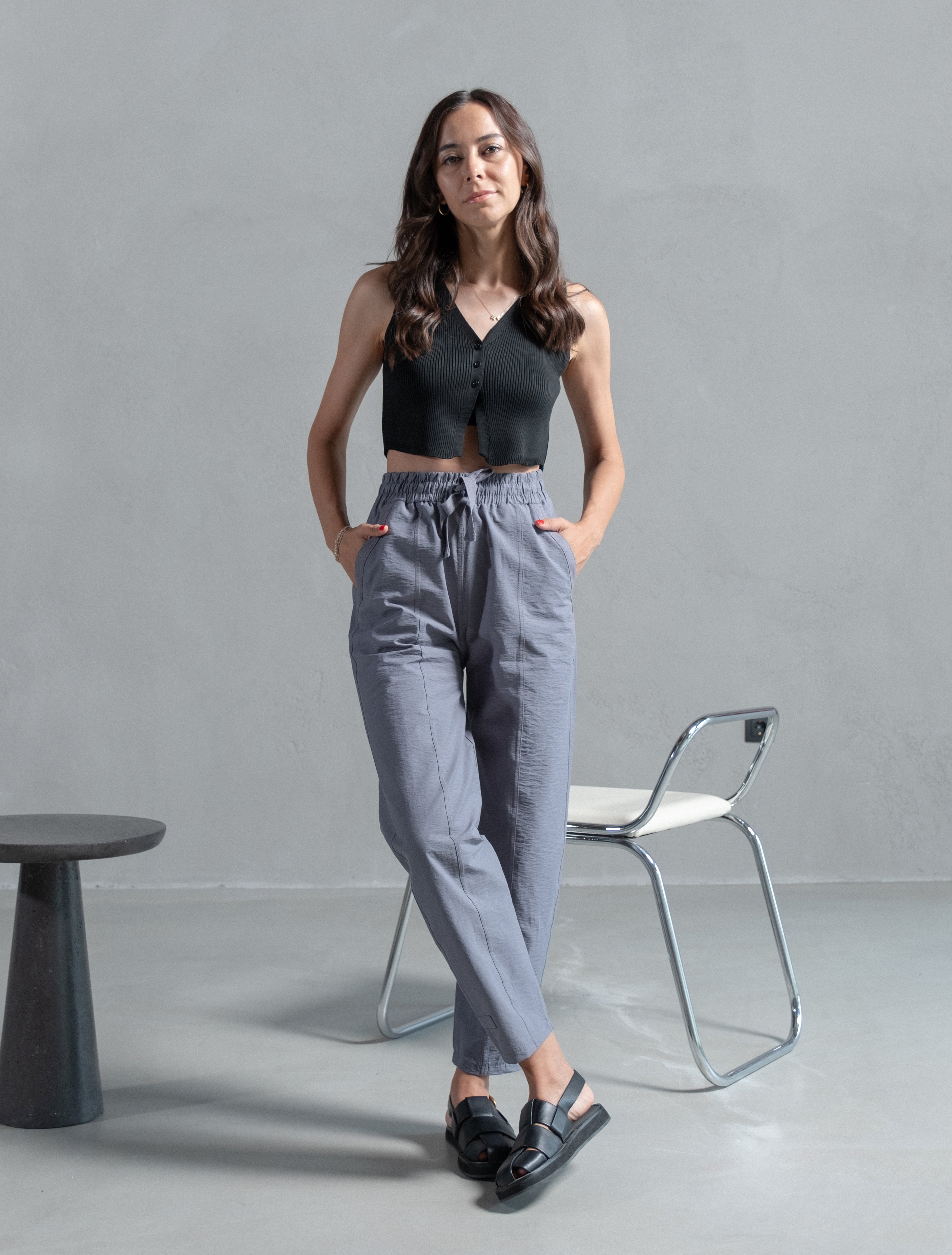 Louna Gri Mavi Cep Detaylı İnce Gabardin Havuç Pantolon