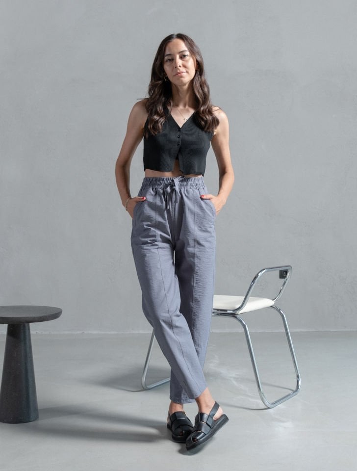 Louna Gri Mavi Cep Detaylı İnce Gabardin Havuç Pantolon