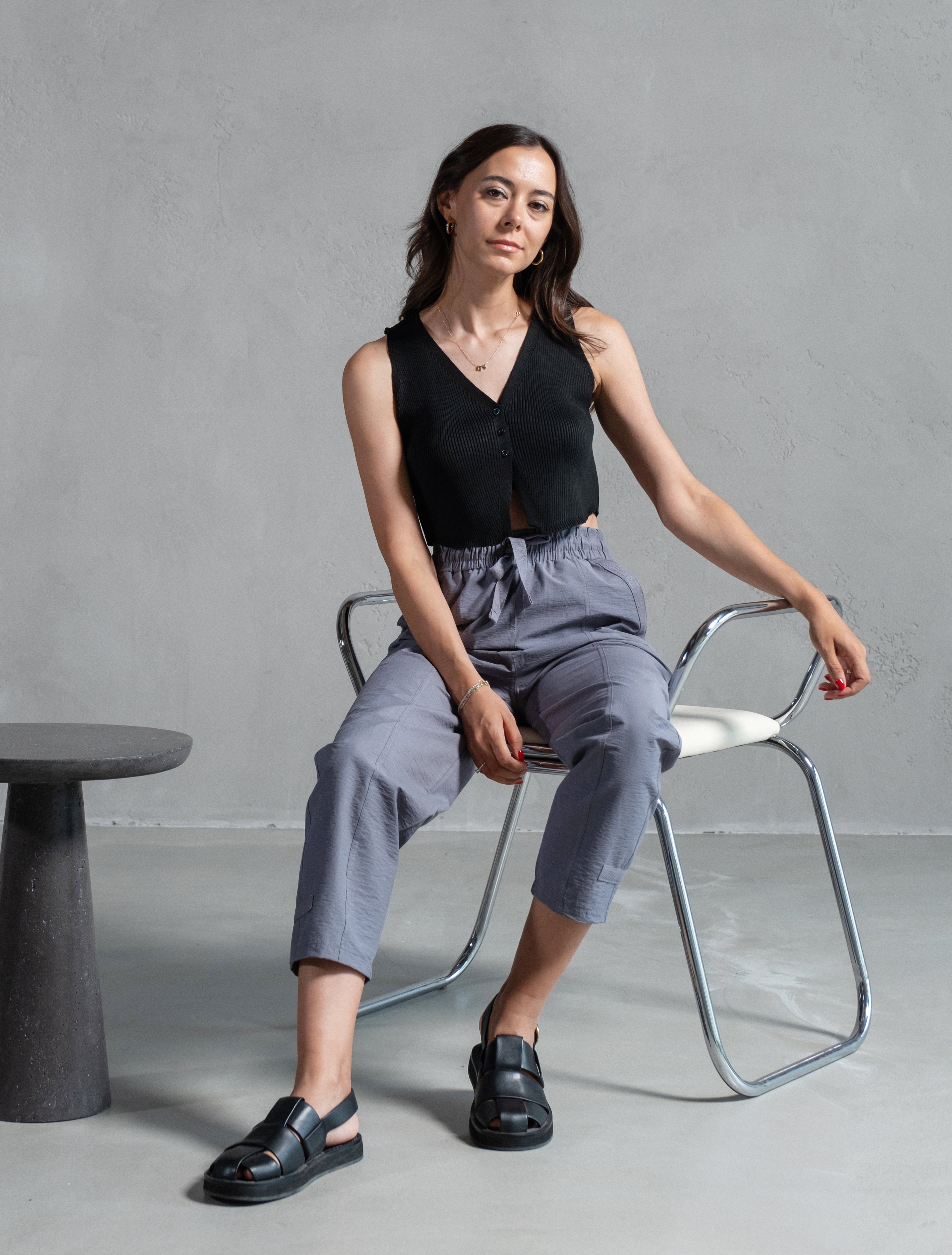 Louna Gri Mavi Cep Detaylı İnce Gabardin Havuç Pantolon