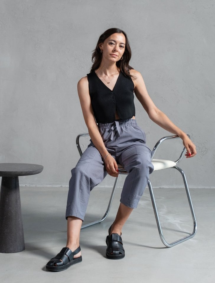 Louna Gri Mavi Cep Detaylı İnce Gabardin Havuç Pantolon